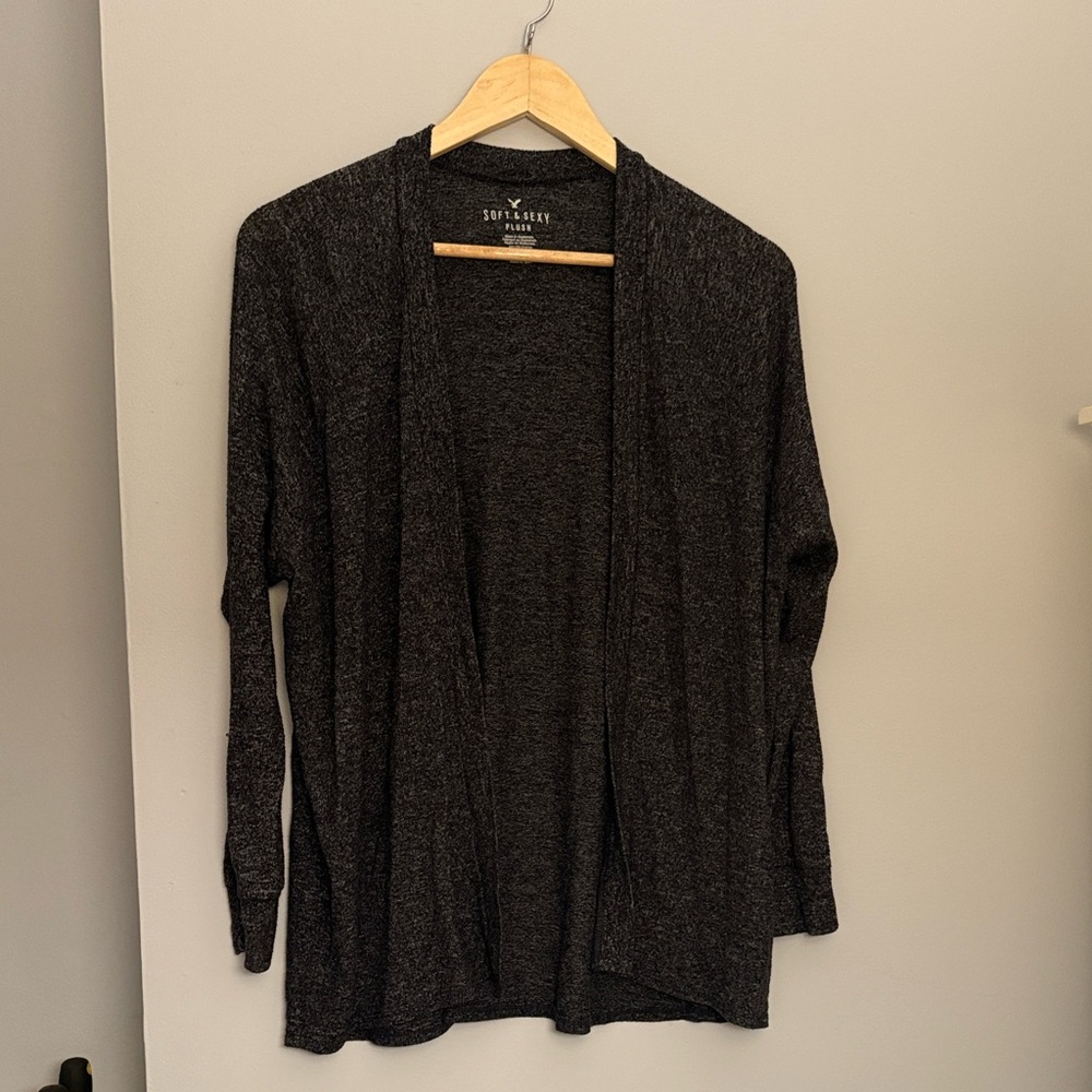 American Eagle Outfitters Dark Gray Open Cardigan